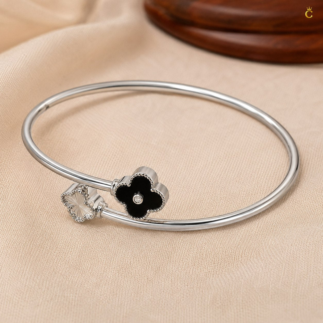 Celestora-Silver Midnight Black Clover Open Kada/ Cuff