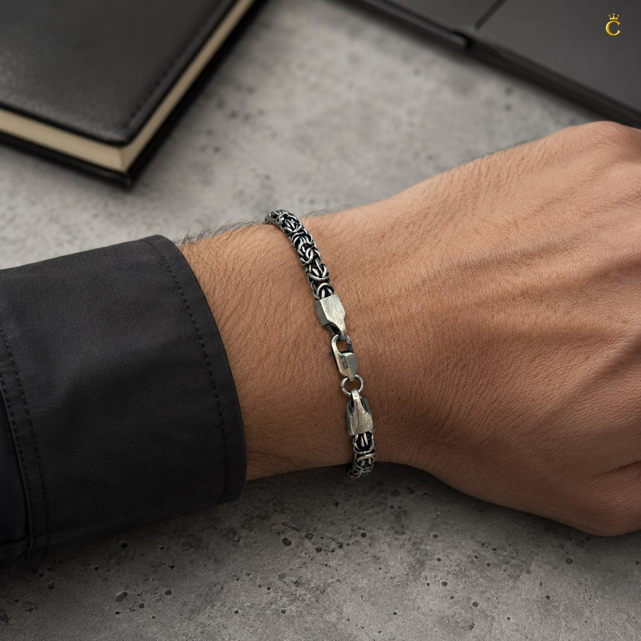 Oxidized Silver Byzantine Chain Bracelet for Men