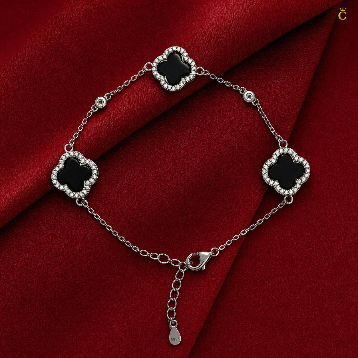 Celestora - Onyx Three Clovers Van Cliff Bracelet