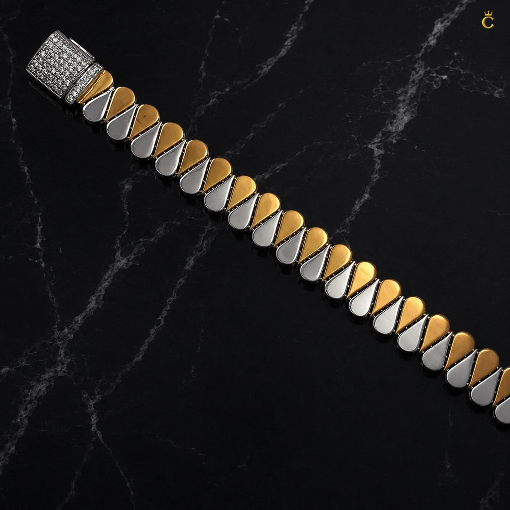 Two Tone Teardrop Link Silver Bracelet
