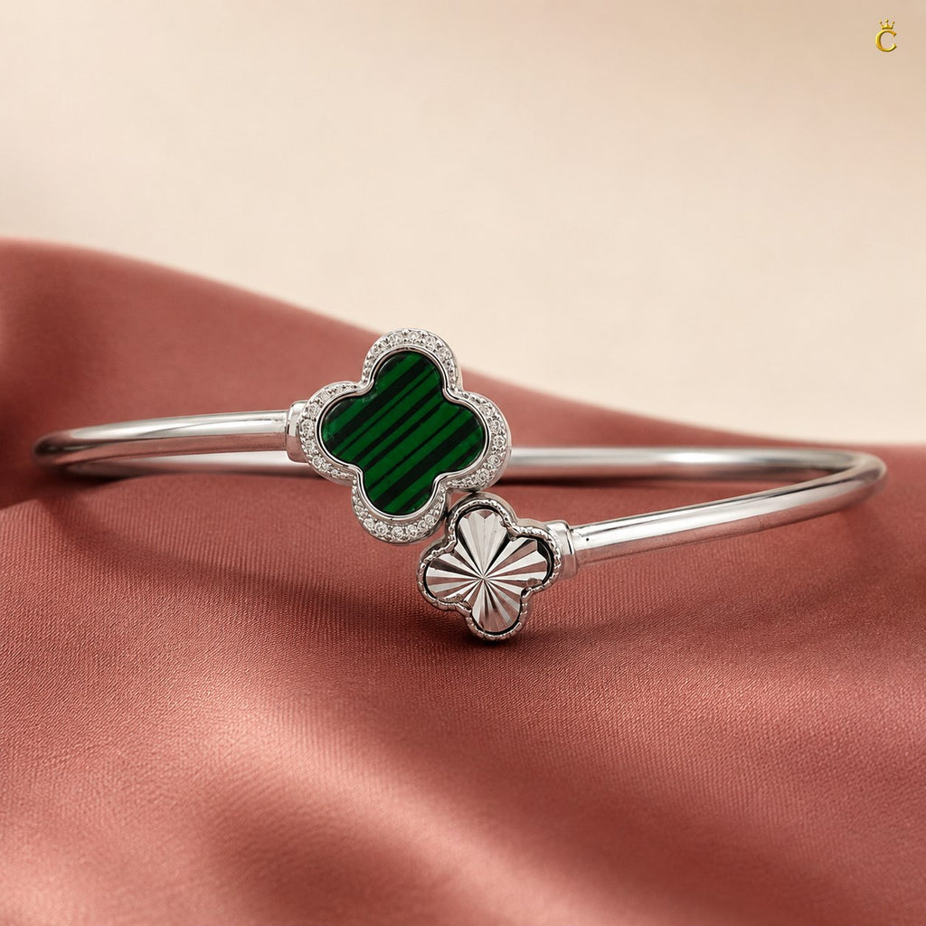 Celestora-Silver Green Clover Open Cuff / Band (Van Cleef inspired)