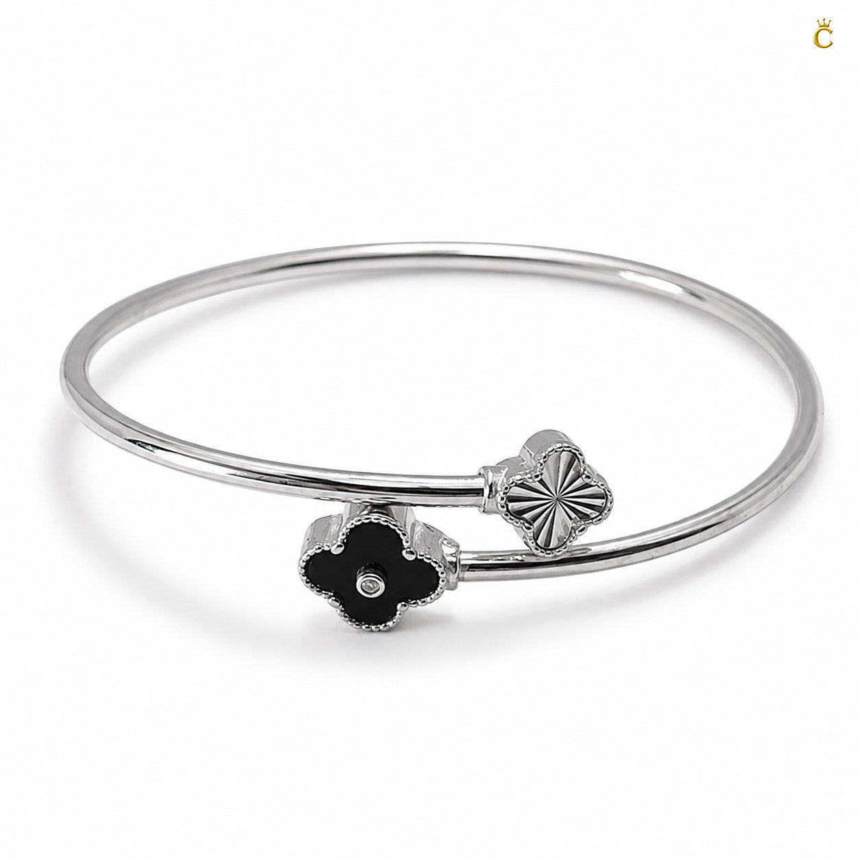 Celestora-Silver Midnight Black Clover Open Kada/ Cuff