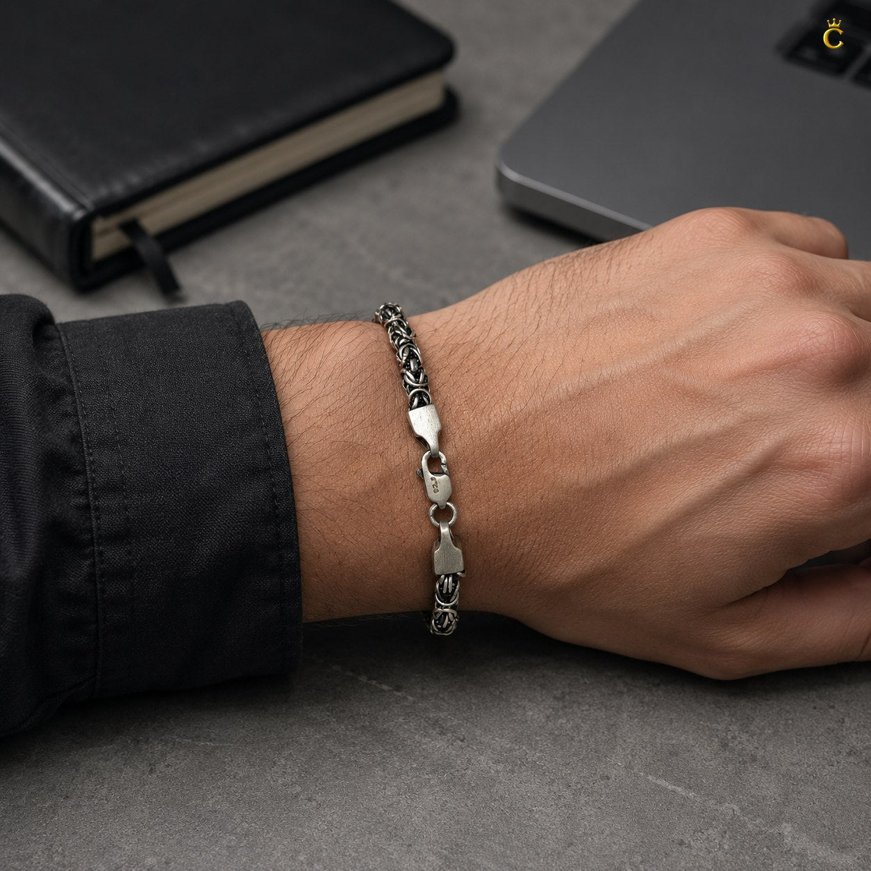 Oxidized Silver Byzantine Chain Bracelet for Men