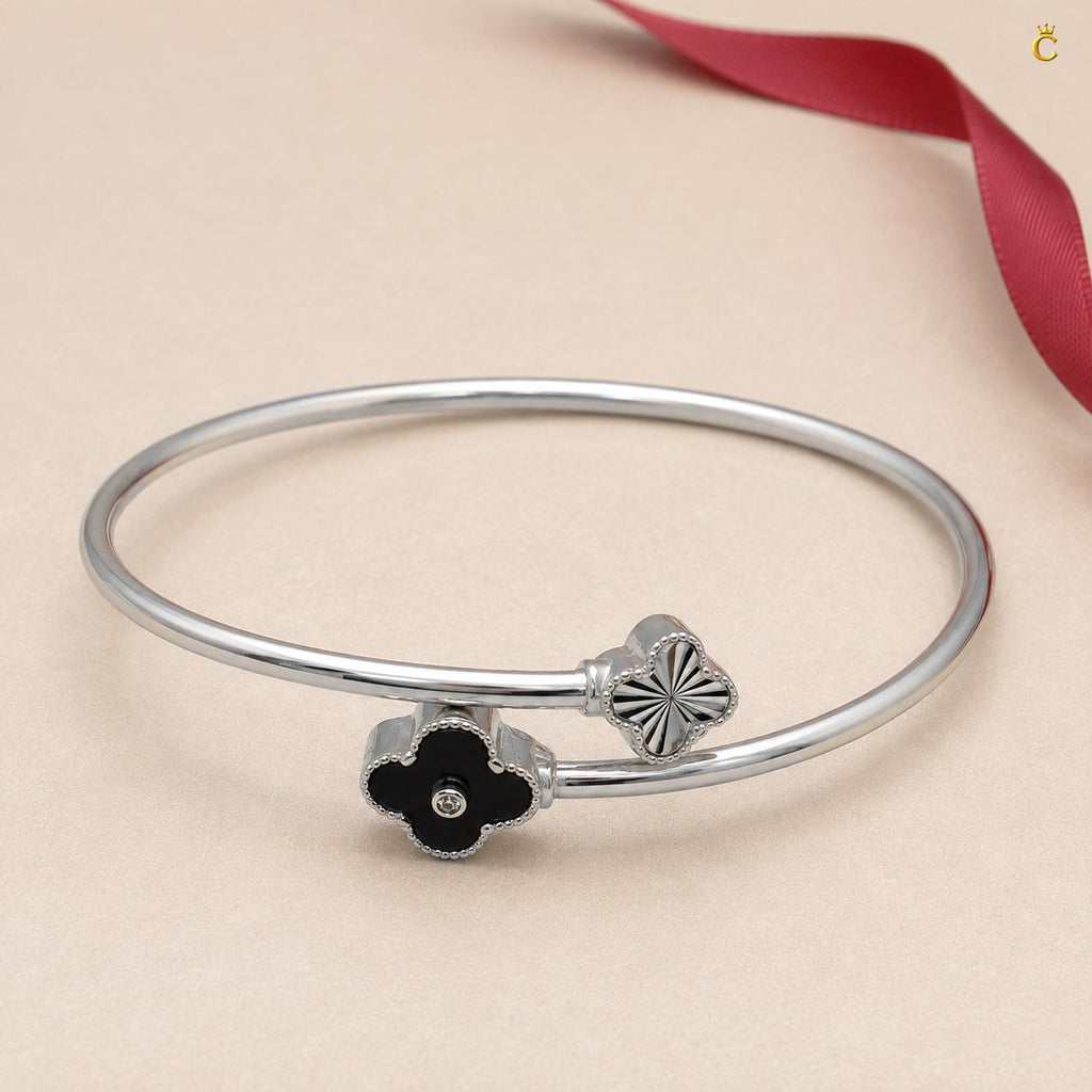 Celestora-Silver Midnight Black Clover Open Kada/ Cuff