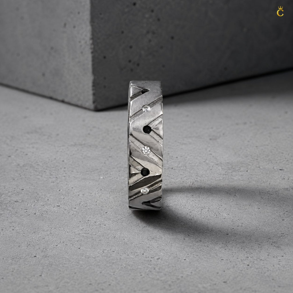 ZigZag Ring Men With Black Stone