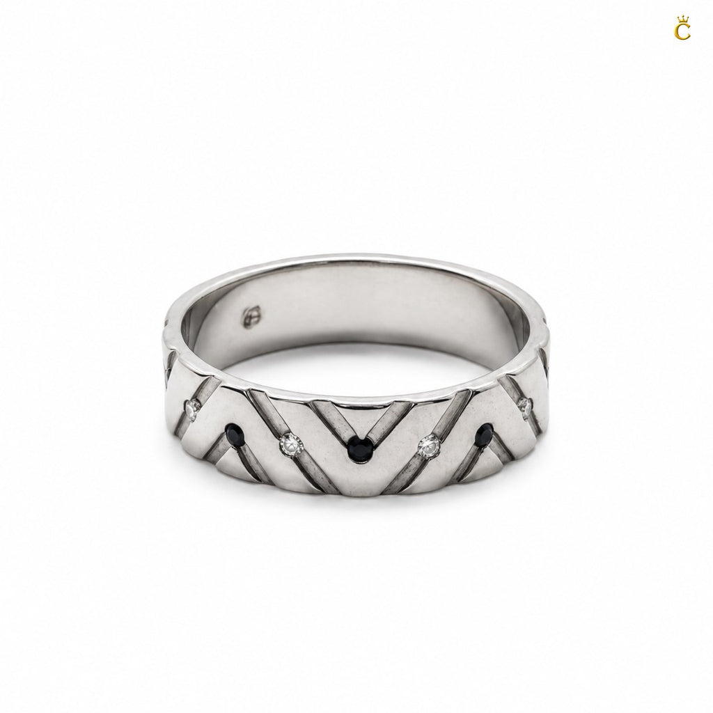 ZigZag Ring Men With Black Stone