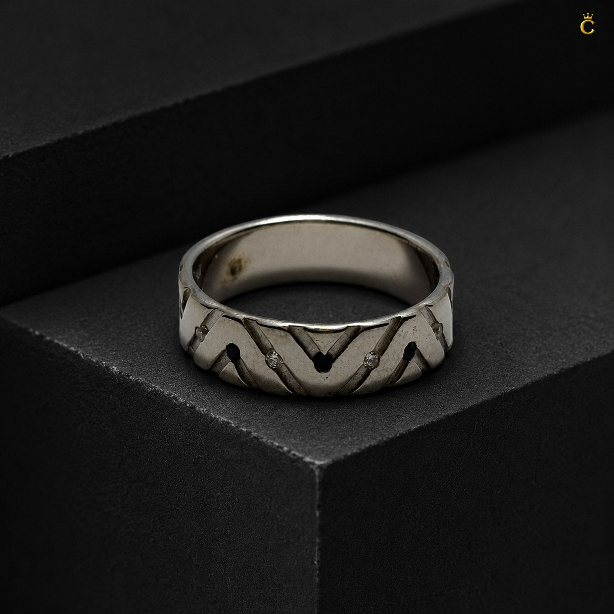ZigZag Ring Men With Black Stone