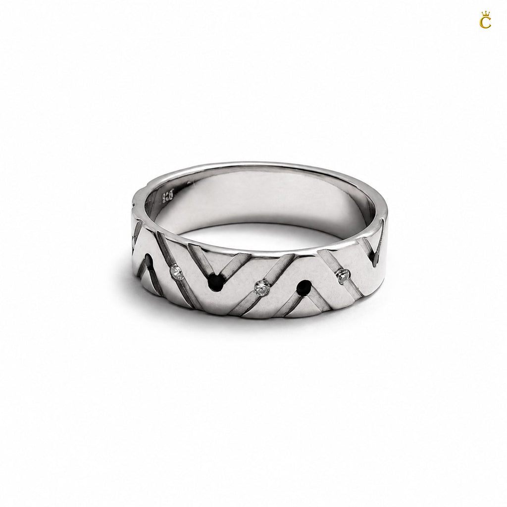 ZigZag Ring Men With Black Stone