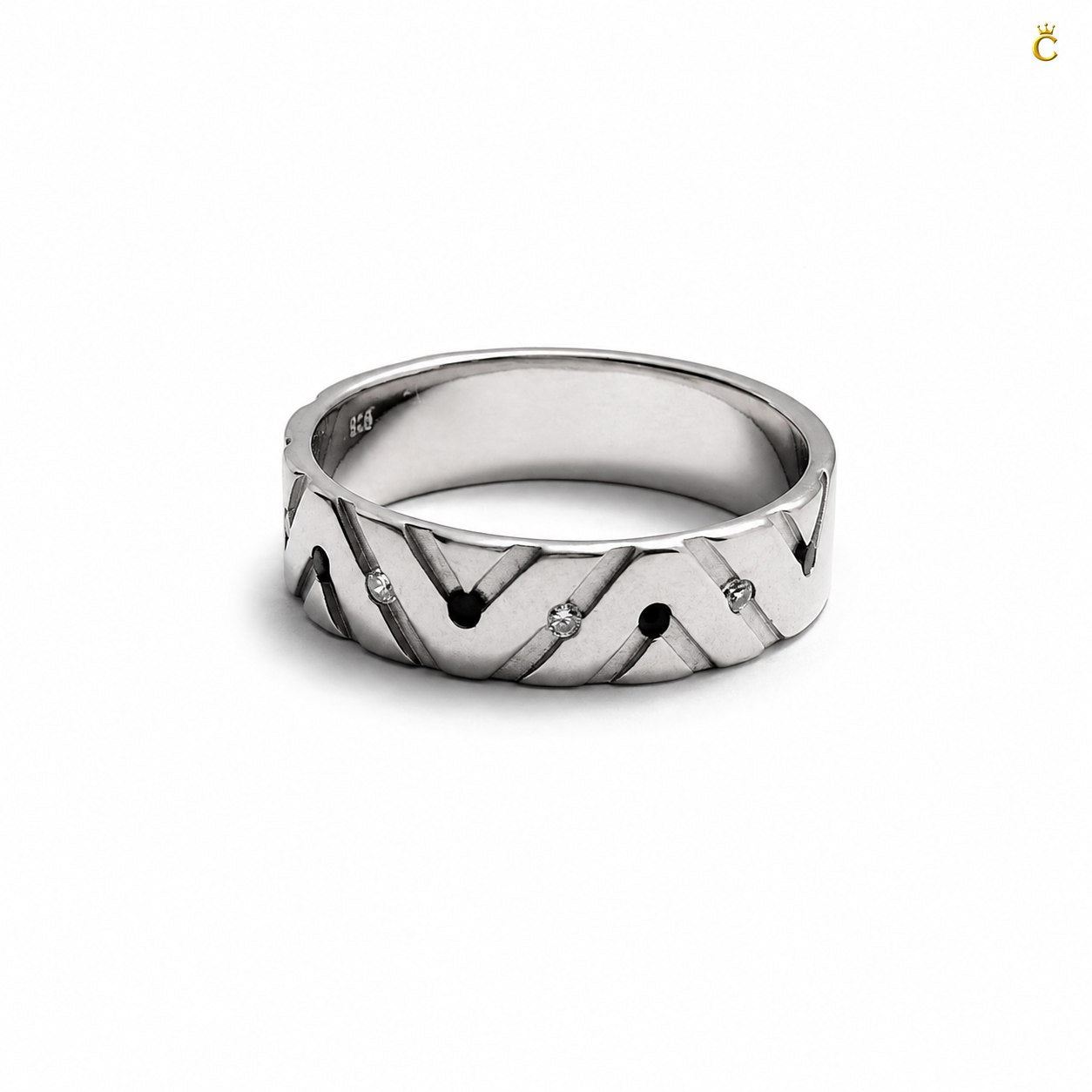 ZigZag Ring Men With Black Stone