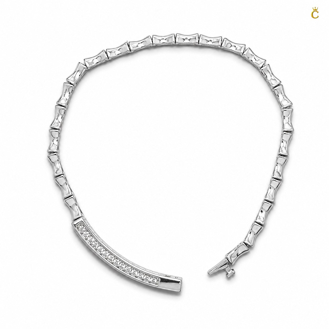 Interlocking Bamboo Bar Diamond Silver Bracelet