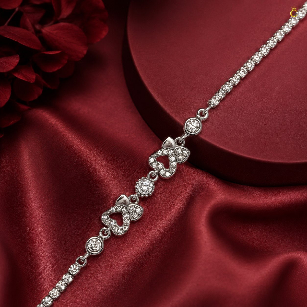 Interlocking Hearts Silver Tennis Bracelet