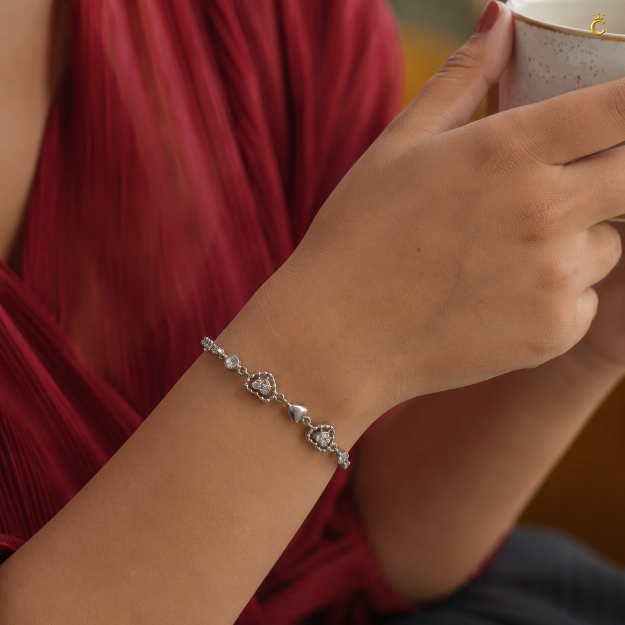 Interlinked Heart Tennis Silver Bracelet
