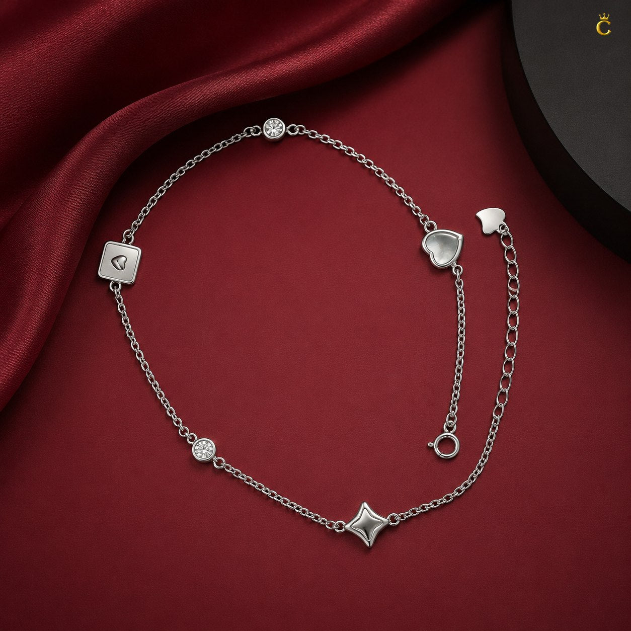 Celestora Silver Minimalist Multi Charm Anklet