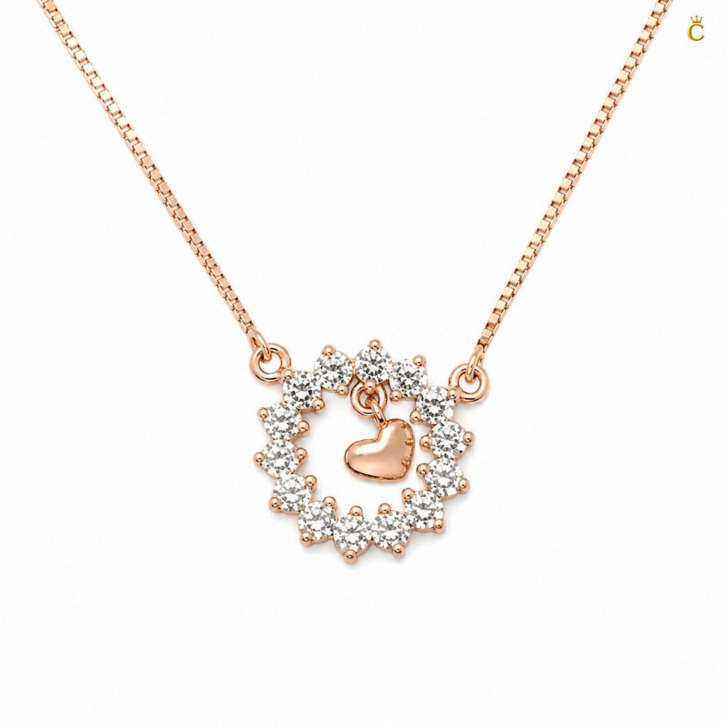 Intertwined Heart and Floral Halo Silver Pendant Necklace
