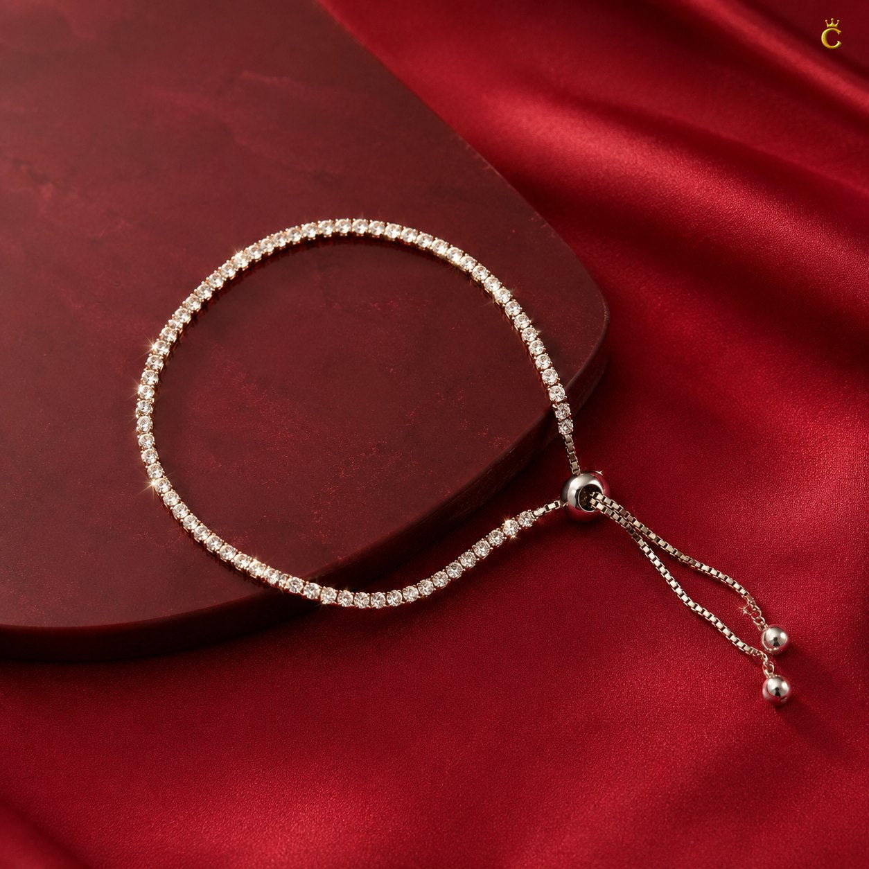 Rose Gold Plated Silver Adjustable Tennis Bracelet