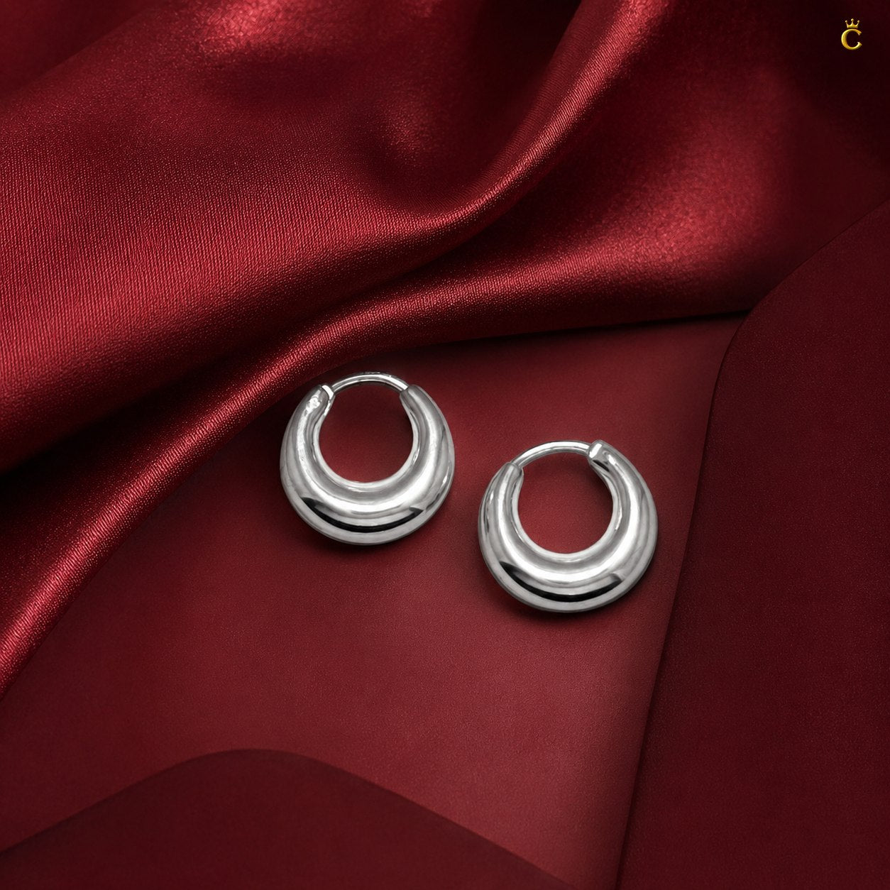 Chunky Silver Huggie Hoop Earrings