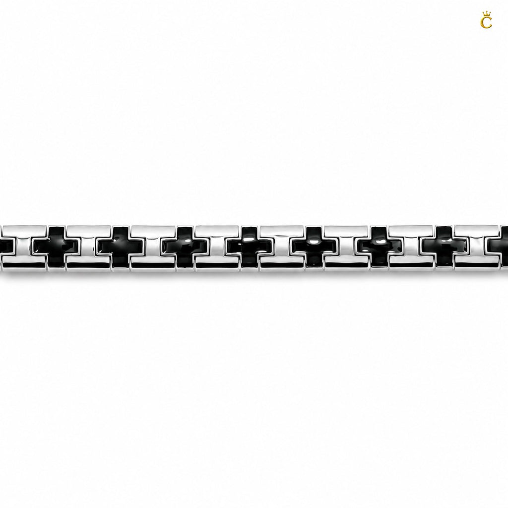 Men's Silver Black Cross Link Bracelet