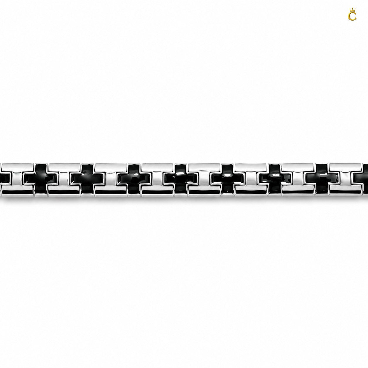 Men's Silver Black Cross Link Bracelet