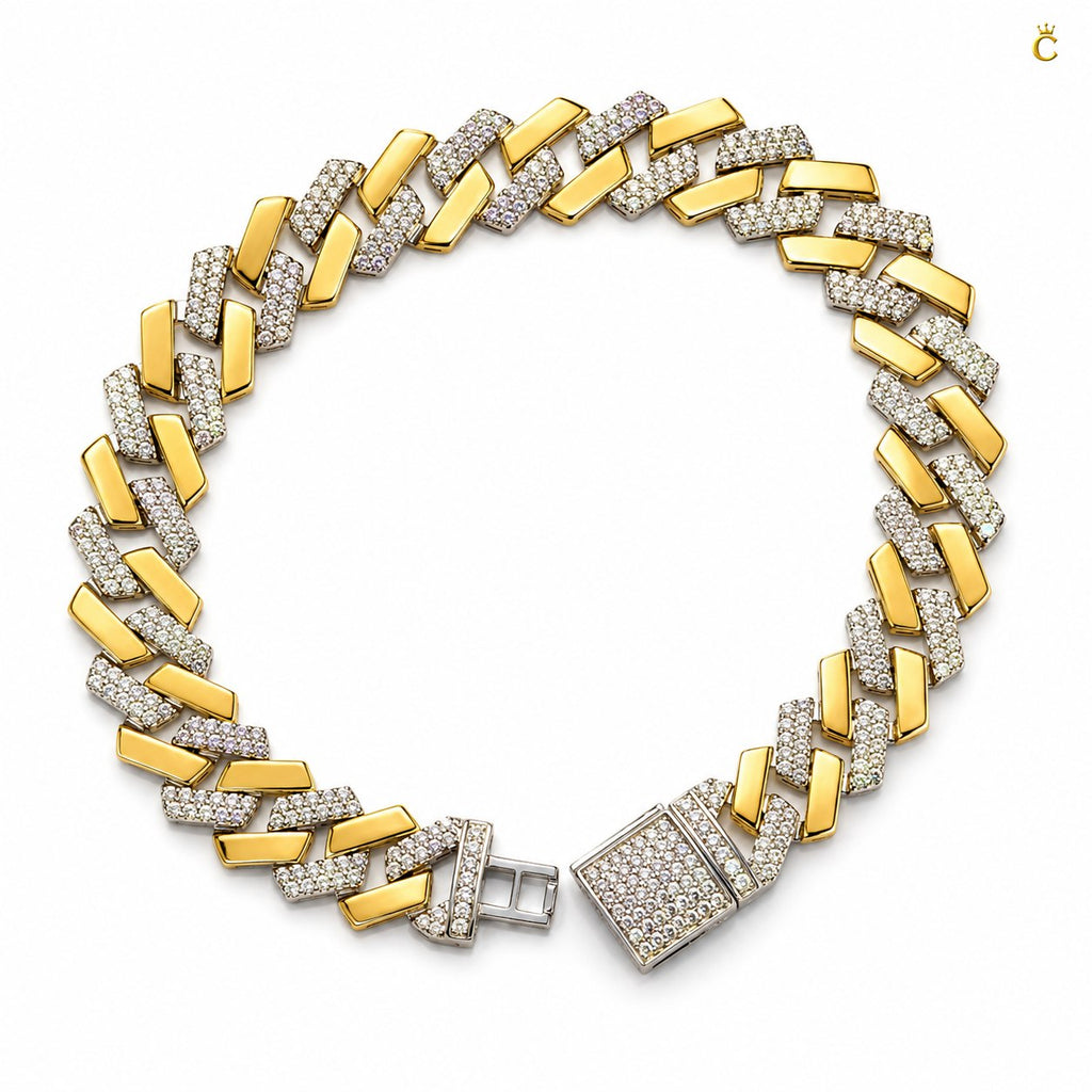 Men's Premium Two-Tone Iced-Out Cuban Link Bracelet