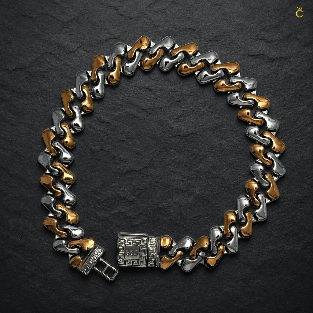 Premium Men's Two-Tone Silver and Rose Gold Accent Link Bracelet