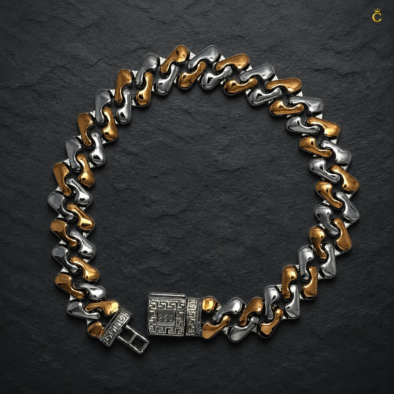 Premium Men's Two-Tone Silver and Rose Gold Accent Link Bracelet