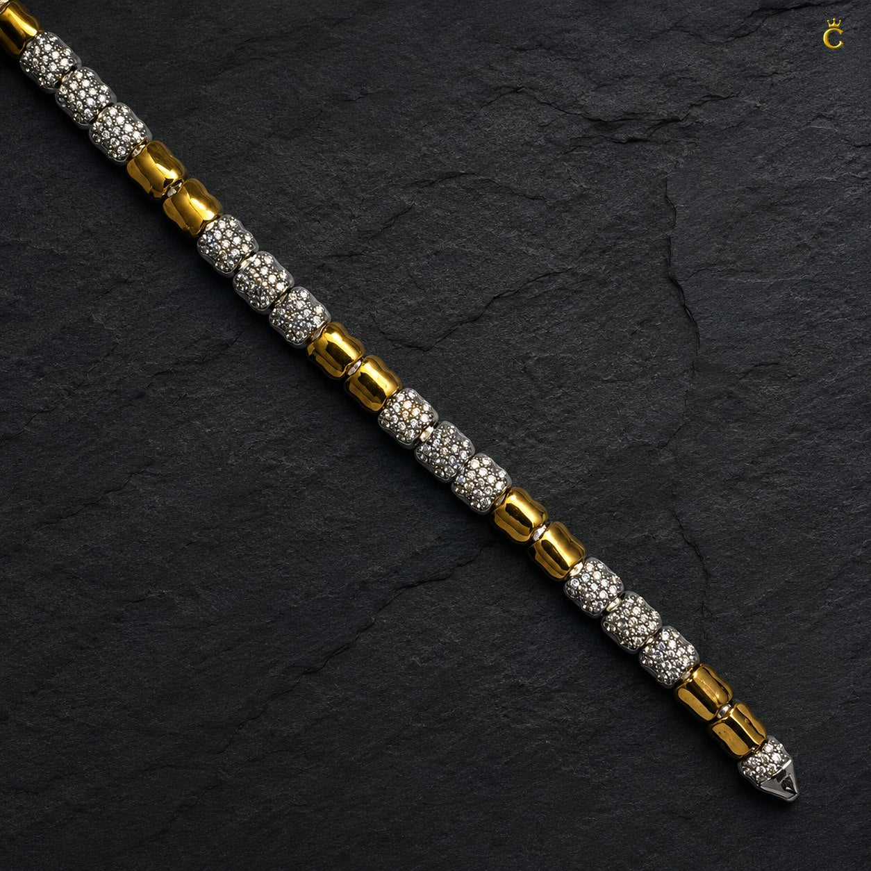 Silver Two-Tone Pave Square Link Bracelet