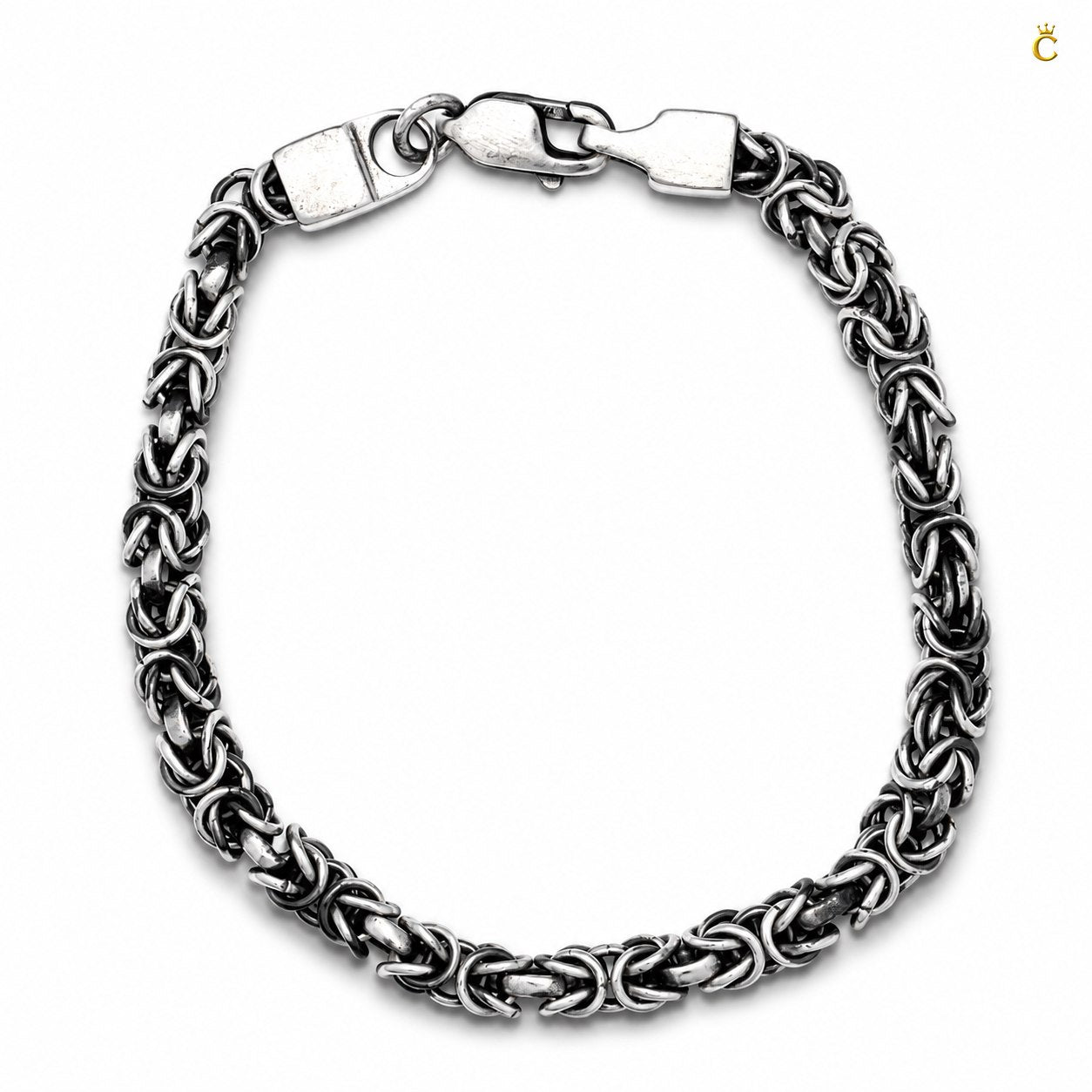 Oxidized Silver Byzantine Chain Bracelet for Men