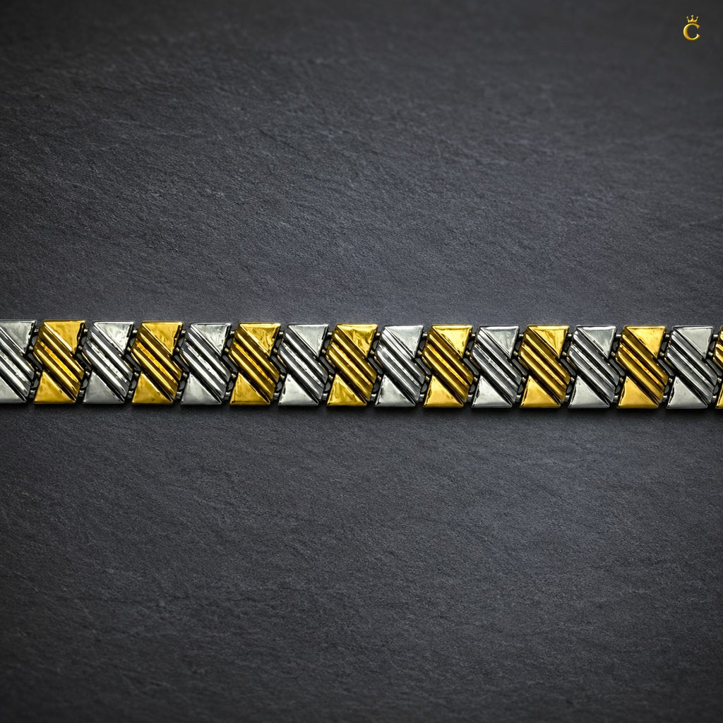 Dual-Tone Geometric Link Silver Bracelet for Men