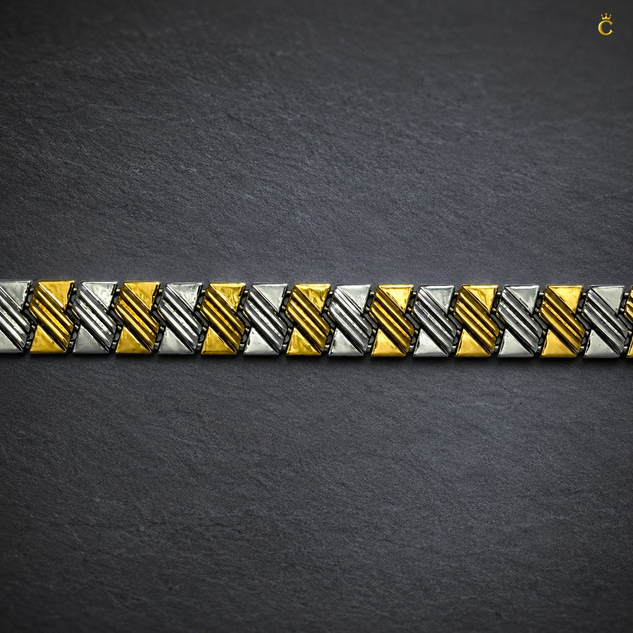 Dual-Tone Geometric Link Silver Bracelet for Men