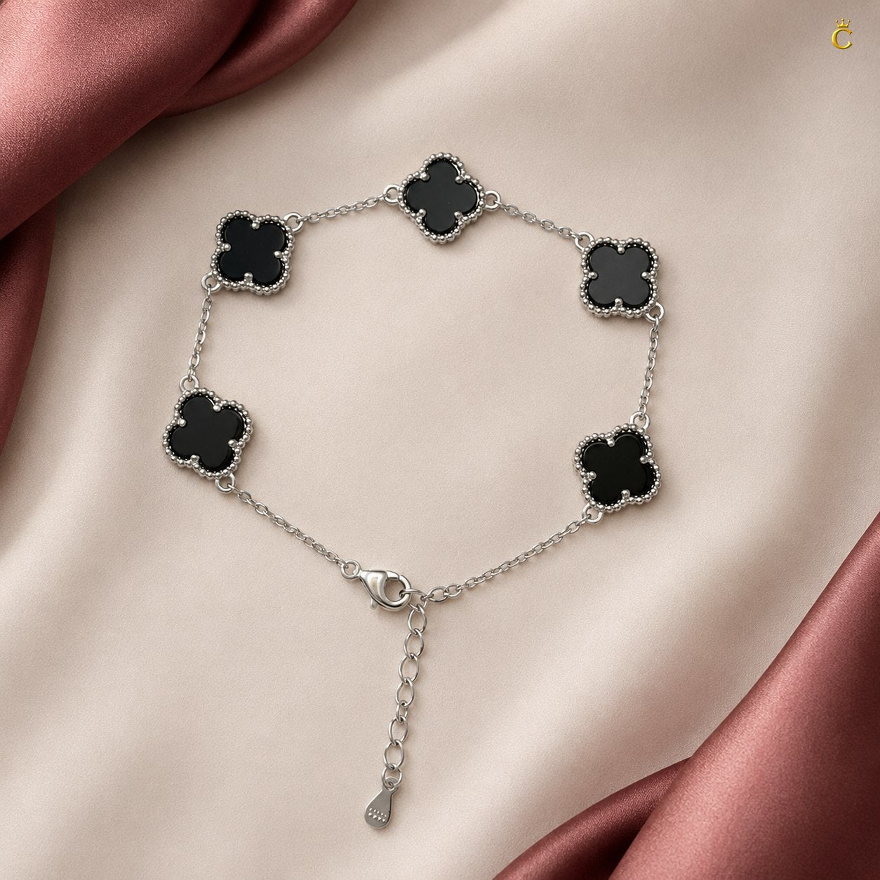 Celestora- Onyx Black Five Clovers Van cliff Bracelet