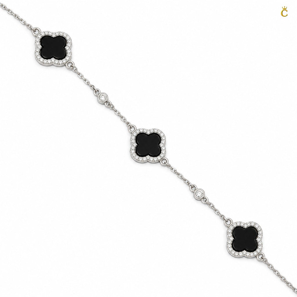 Celestora - Onyx Three Clovers Van Cliff Bracelet