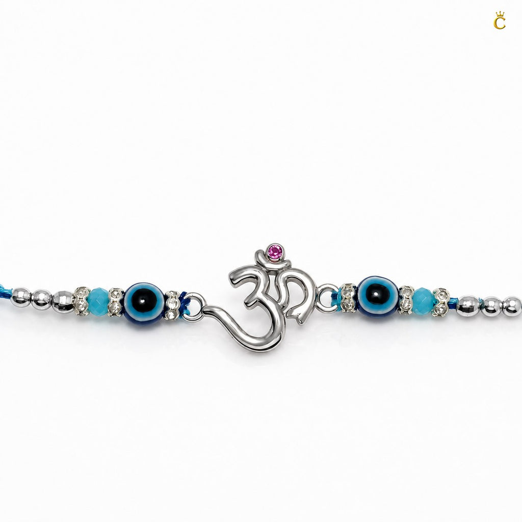 Celestora- Silver Om Evil Eye Premium Rakhi/ Bracelet