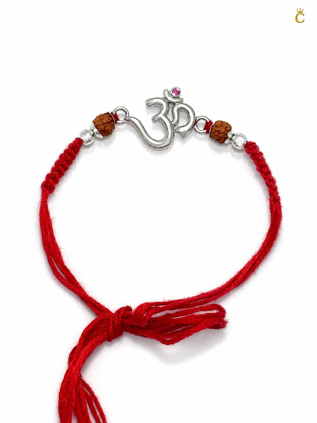 Celestora-Silver Om Rudra with traditional red-yellow sacred thread Rakhi/Bracelet