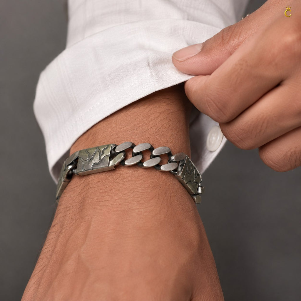 Celestora - Silver Italian-style Premium oxidized Curb bracelet:
