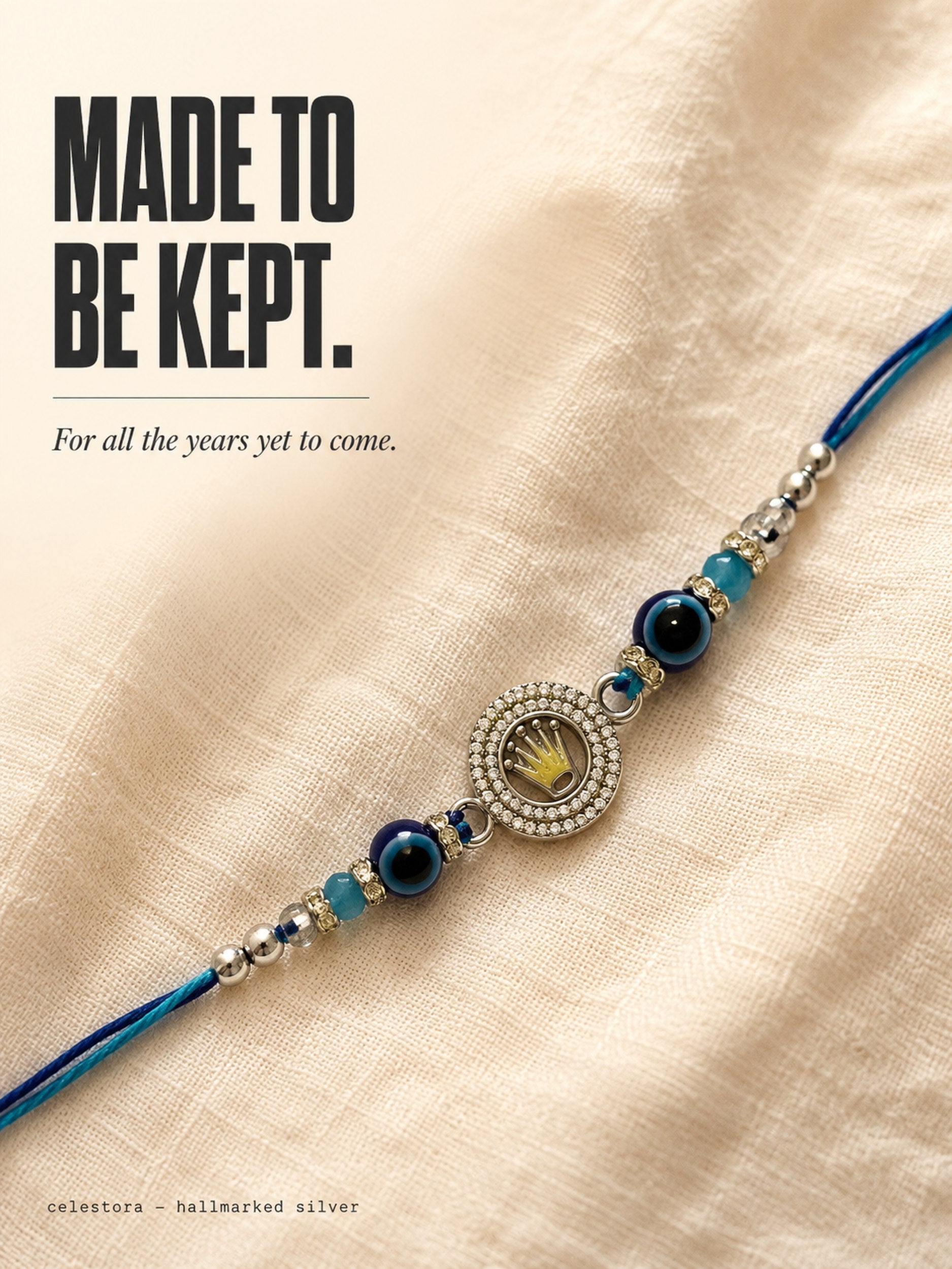 Celestora - Royal Crown with Evil eye Silver Rakhi/ Bracelet