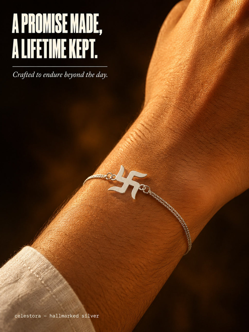 Premium Silver Swastik Rakhi/ Bracelet with single/Double Thread