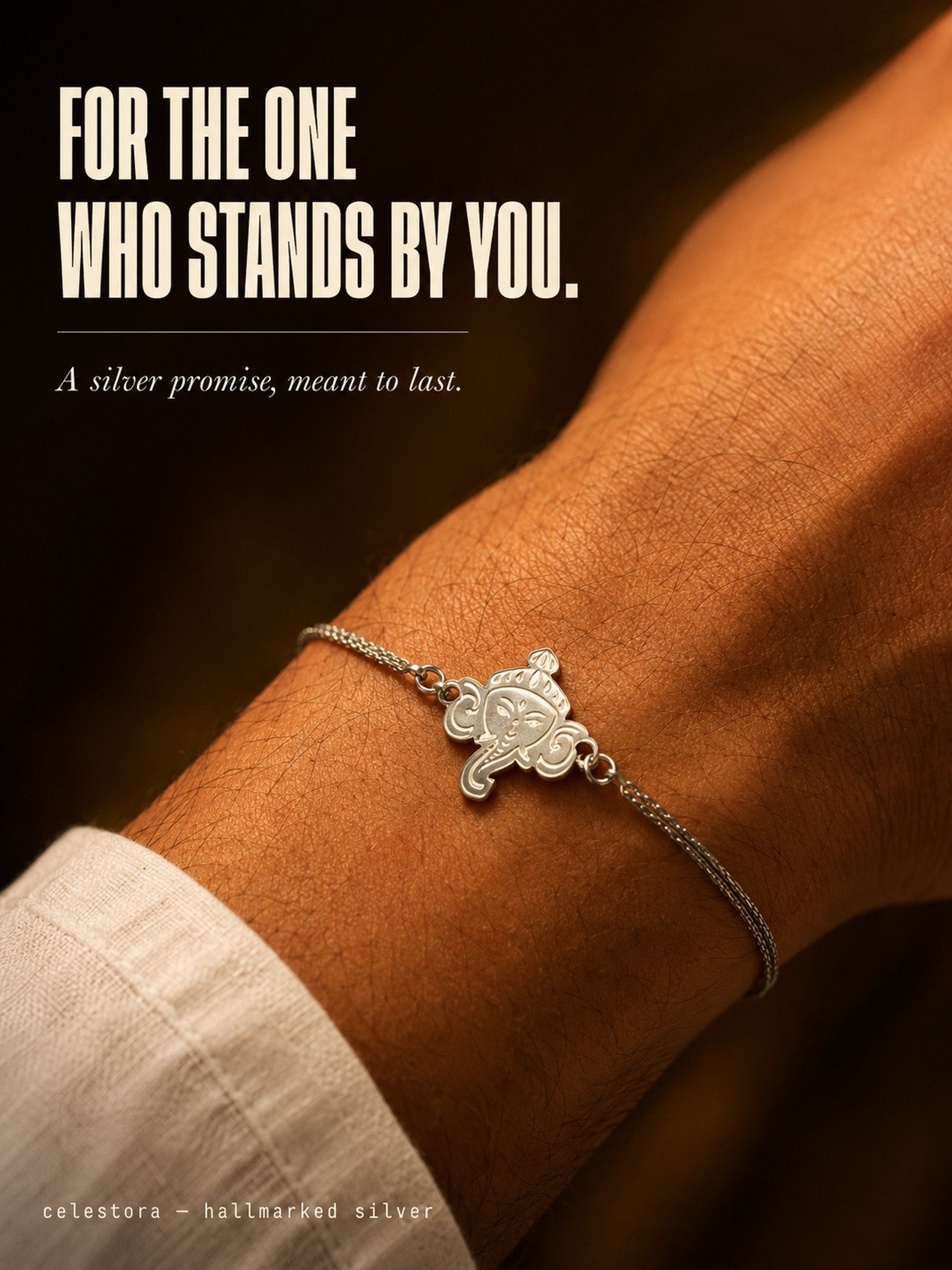 Celestora- Silver Premium Ganesha Rakhi cum Bracelet