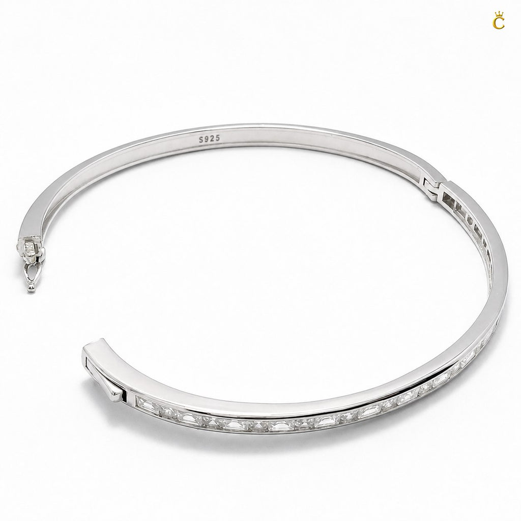 Silver Stone Studded Hinged Bangle