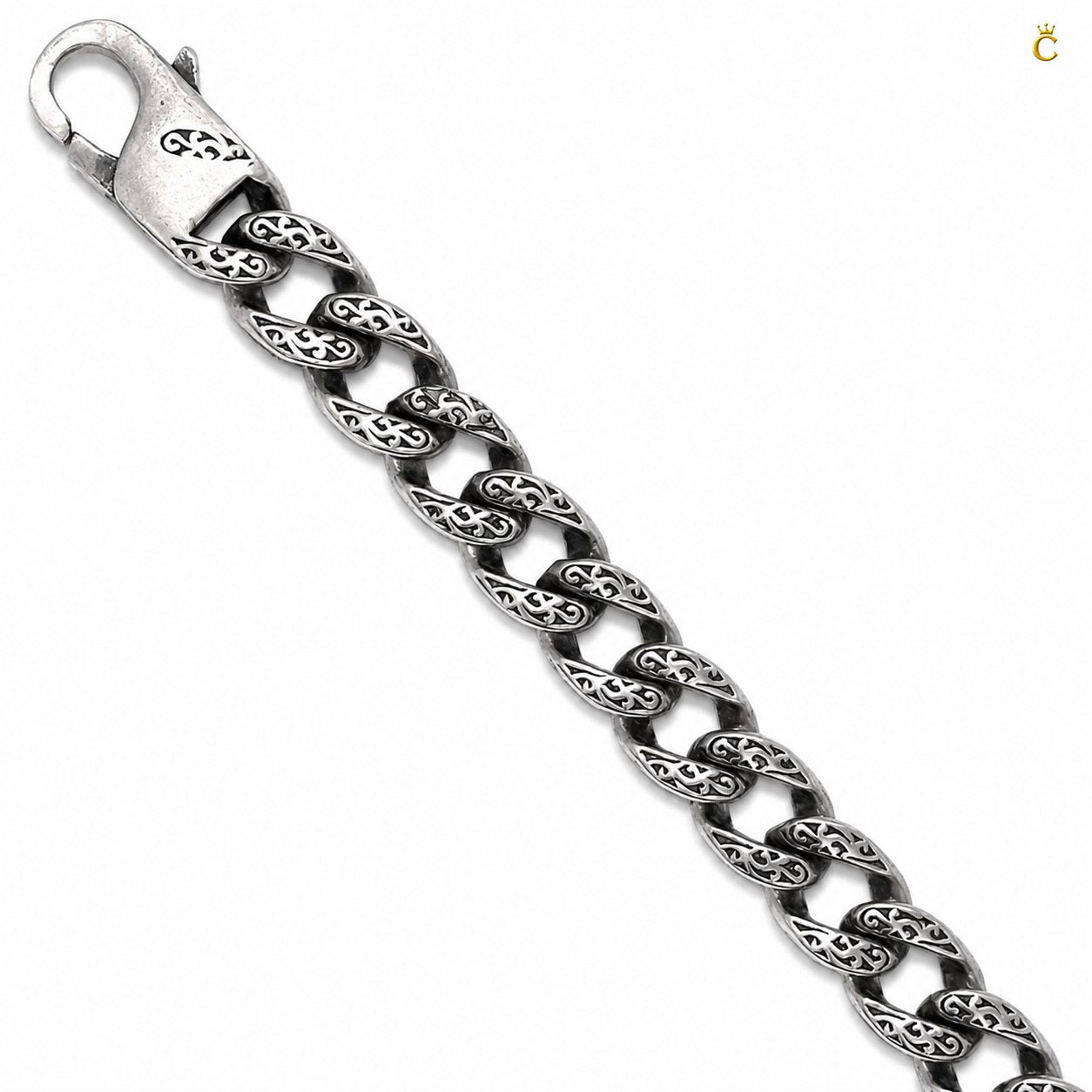 Ornate Filigree Silver Curb Link Bracelet