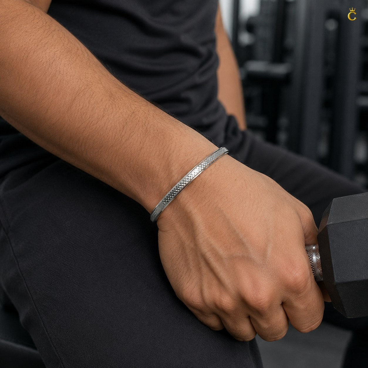 Silver Textured Men's Cuff Bracelet