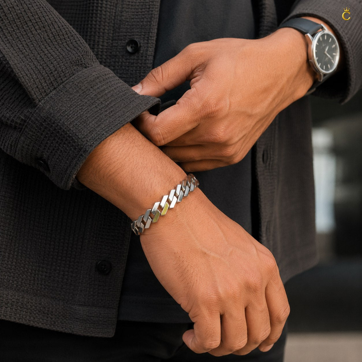 Paved Link Silver Bracelet