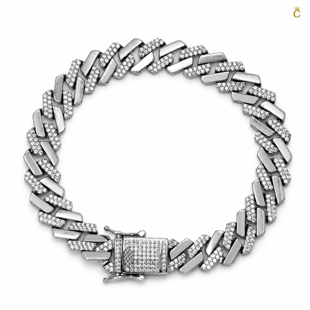 Silver Iced Out Cuban Link Bracelet