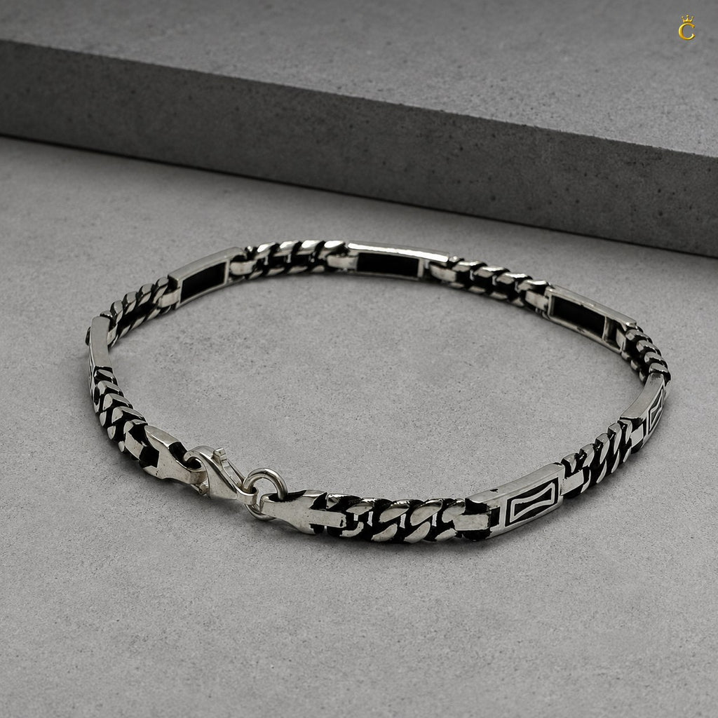 Silver Geometric Link Bracelet for Men