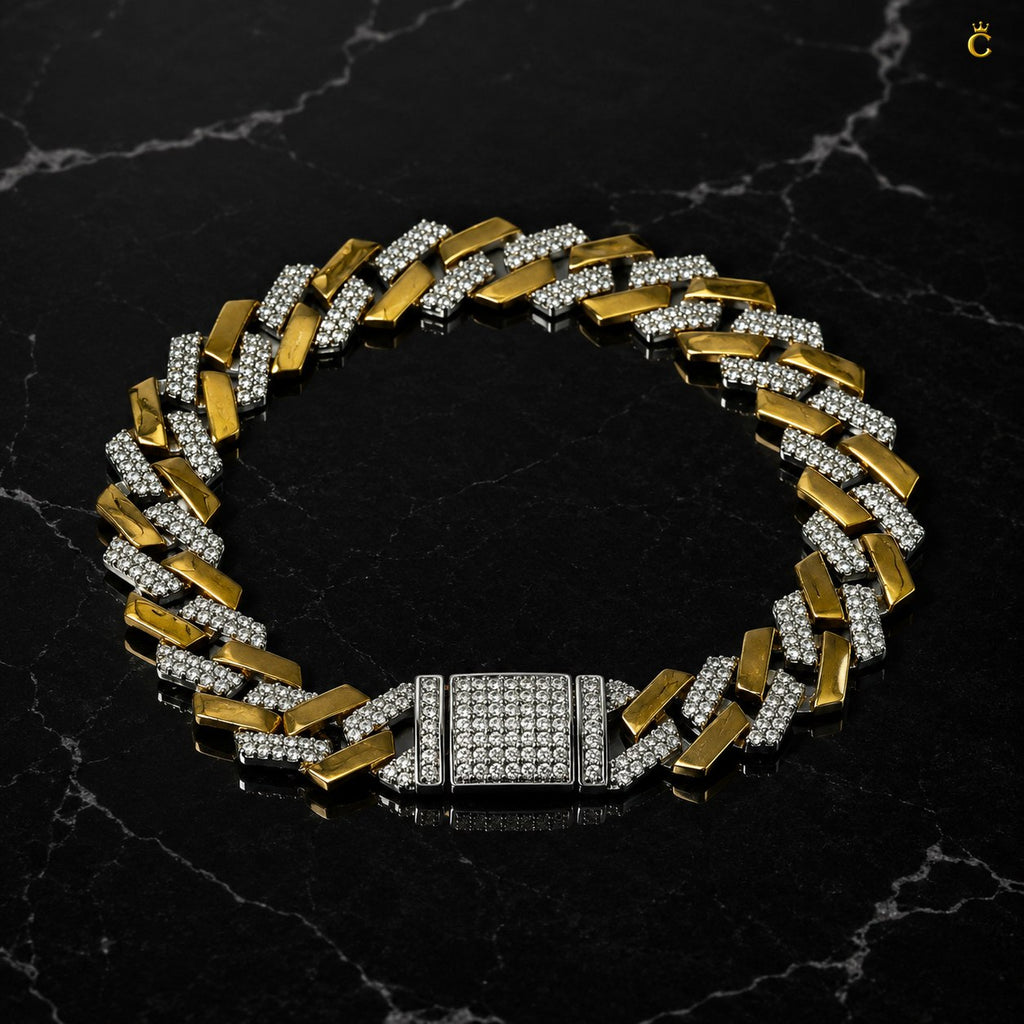 Men's Two-Tone Iced Out Cuban Link Bracelet