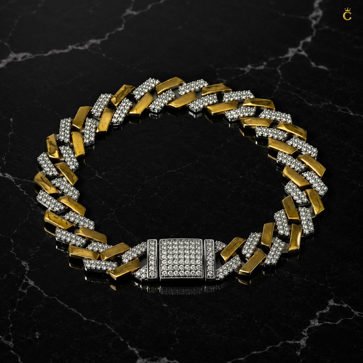 Men's Two-Tone Iced Out Cuban Link Bracelet