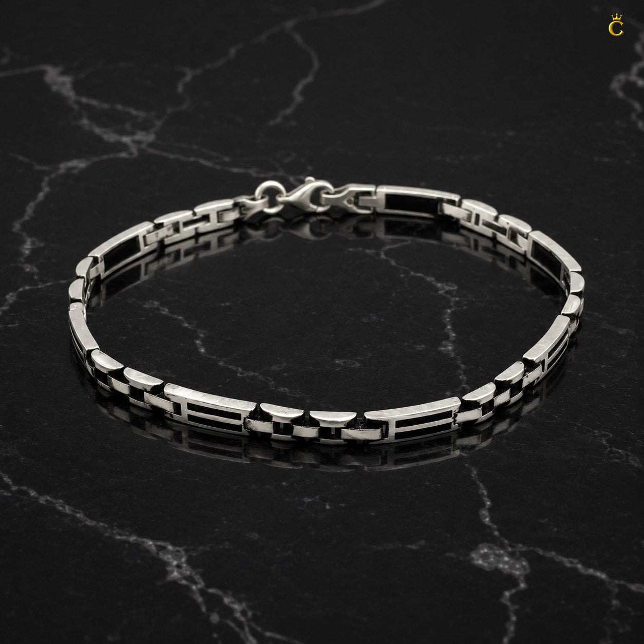 Men's Silver Geometric Link Bracelet