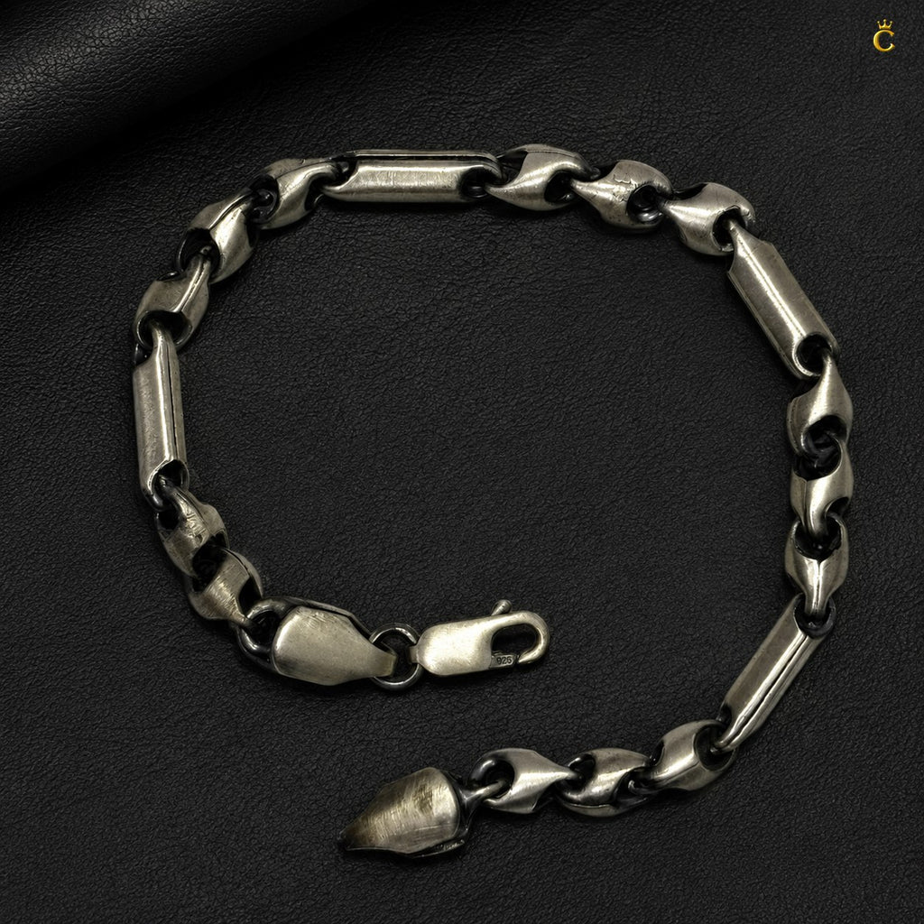 Oxidized Silver Bar Link Bracelet for Men