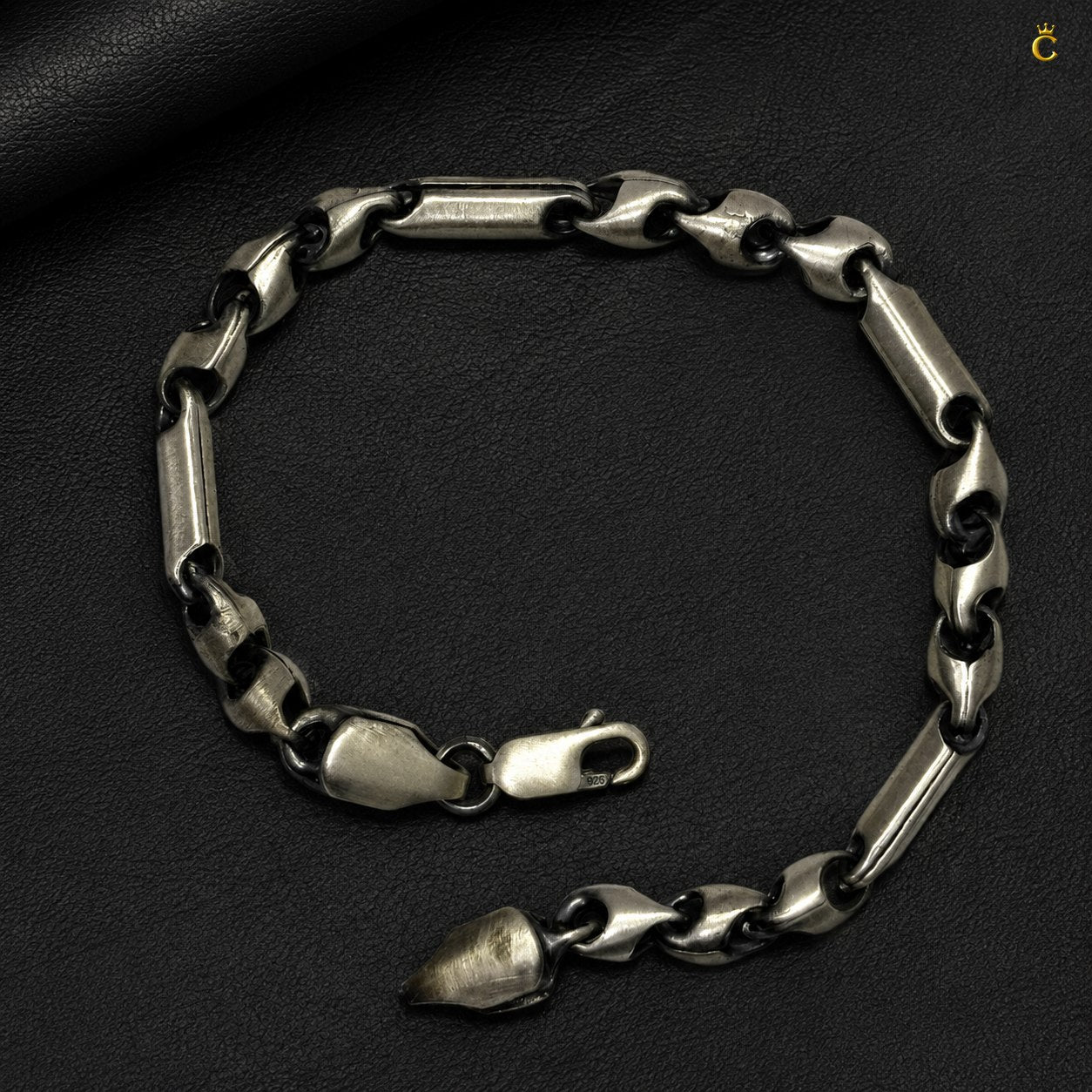 Oxidized Silver Bar Link Bracelet for Men