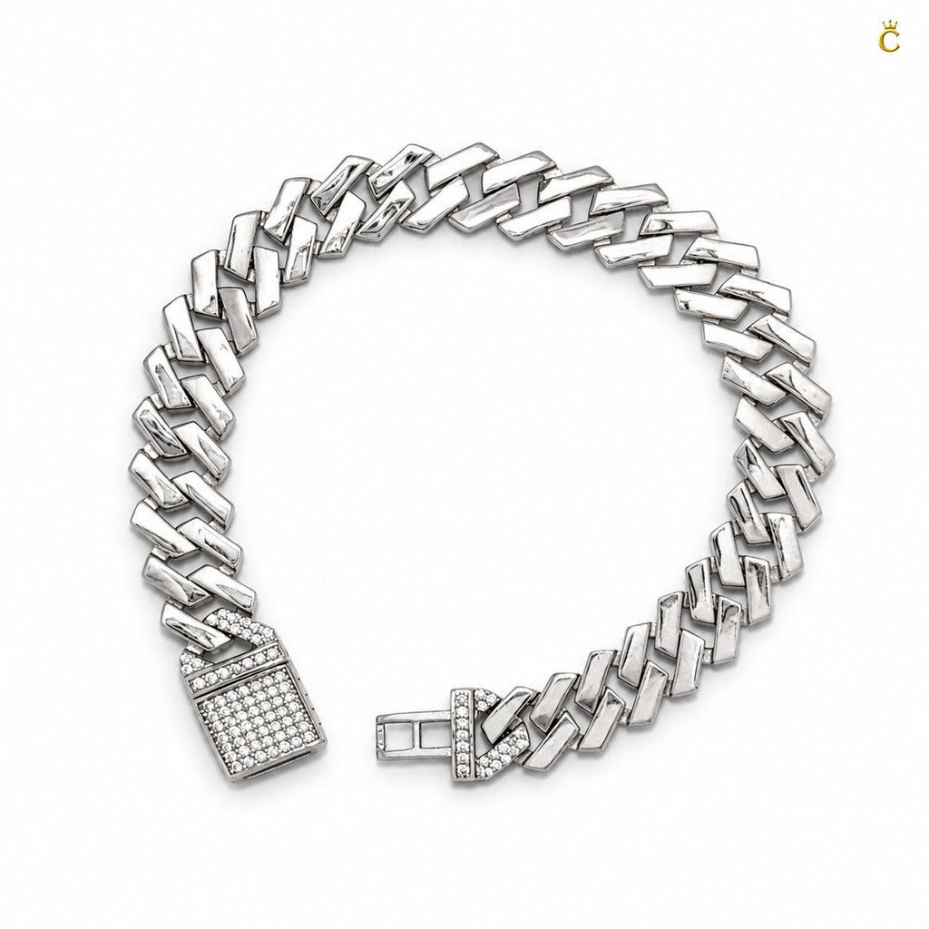 Rhodium Crisp Zircon Stone Curb Bracelet