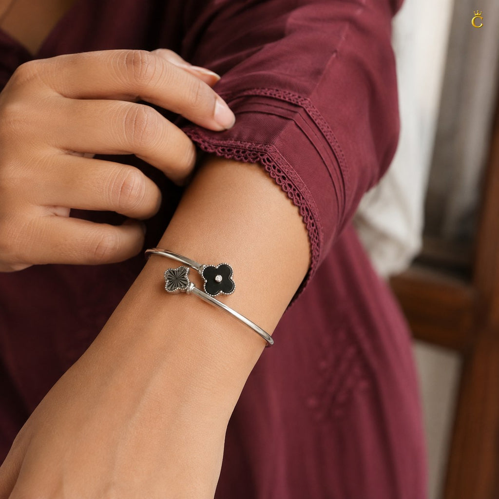 Celestora-Silver Midnight Black Clover Open Kada/ Cuff